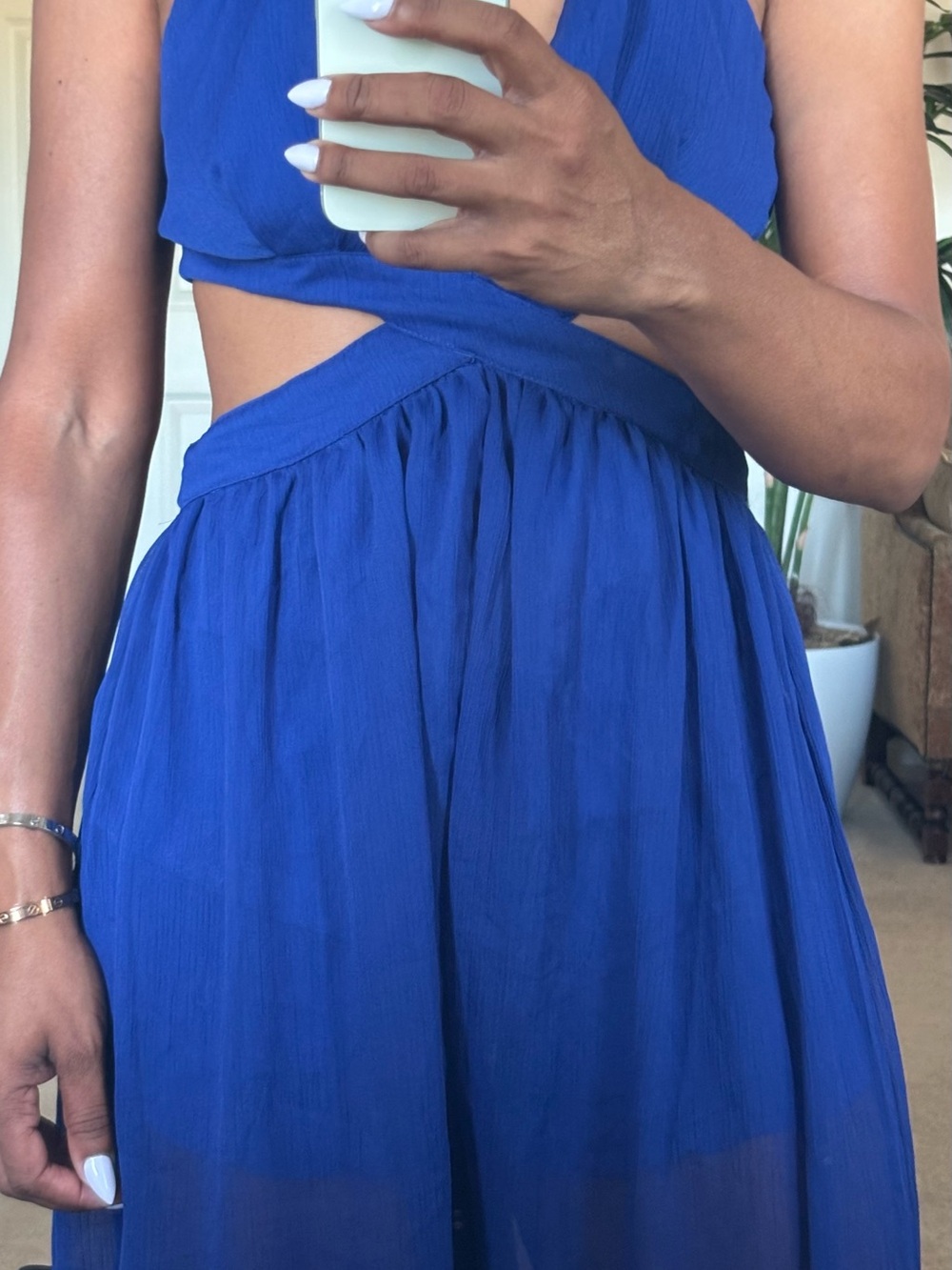 Women's Royal Blue Cutout Maxi Jumpsuit